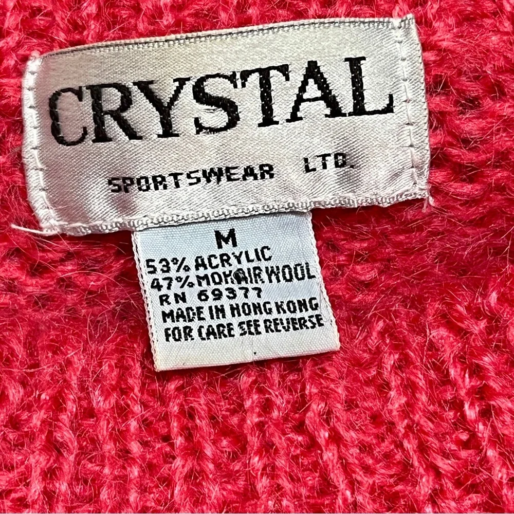 Vintage CRYSTAL Pink Mohair Wool Cable Knit Pullover Sweater Medium Crew Neck - Picture 9 of 13